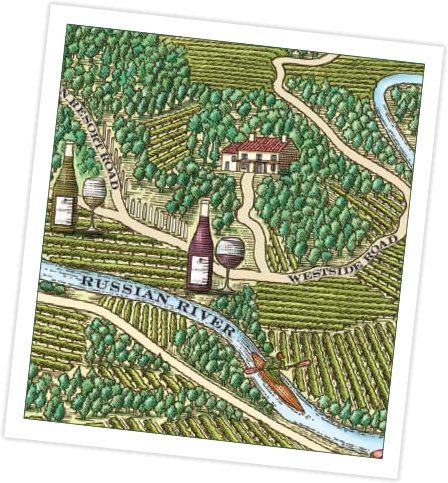 Picket Fence Vineyards hand drawn map of Russian River wine country